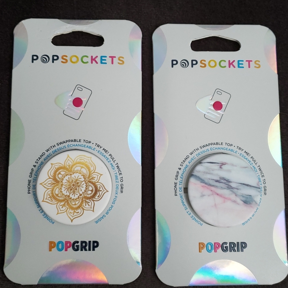 2pc Gold Flower & Marble Popsockets
